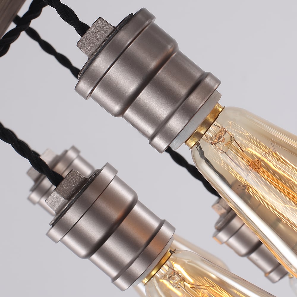 HMR - Industrial Pendant Light with Wood Beam and Plumbing Pipe in 8-Light