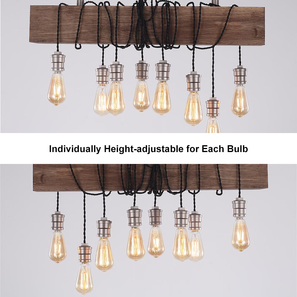 HMR - Industrial Pendant Light with Wood Beam and Plumbing Pipe in 8-Light