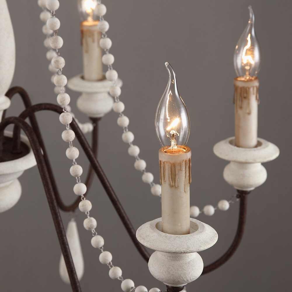 HMR - French Country Candle-Style Wooden Chandelier in 8-Light