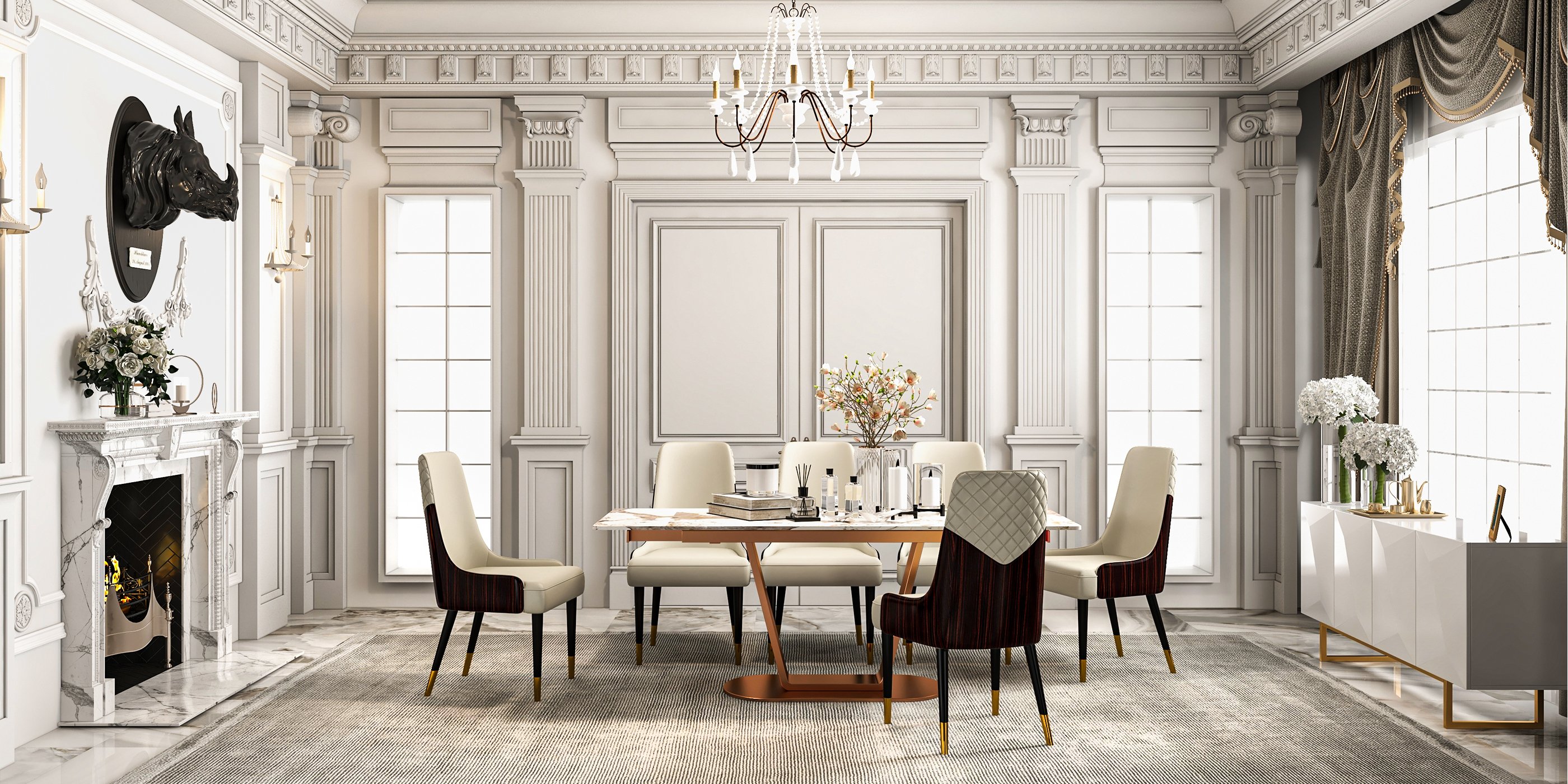 HMR - French Country Candle-Style Wooden Chandelier in 8-Light