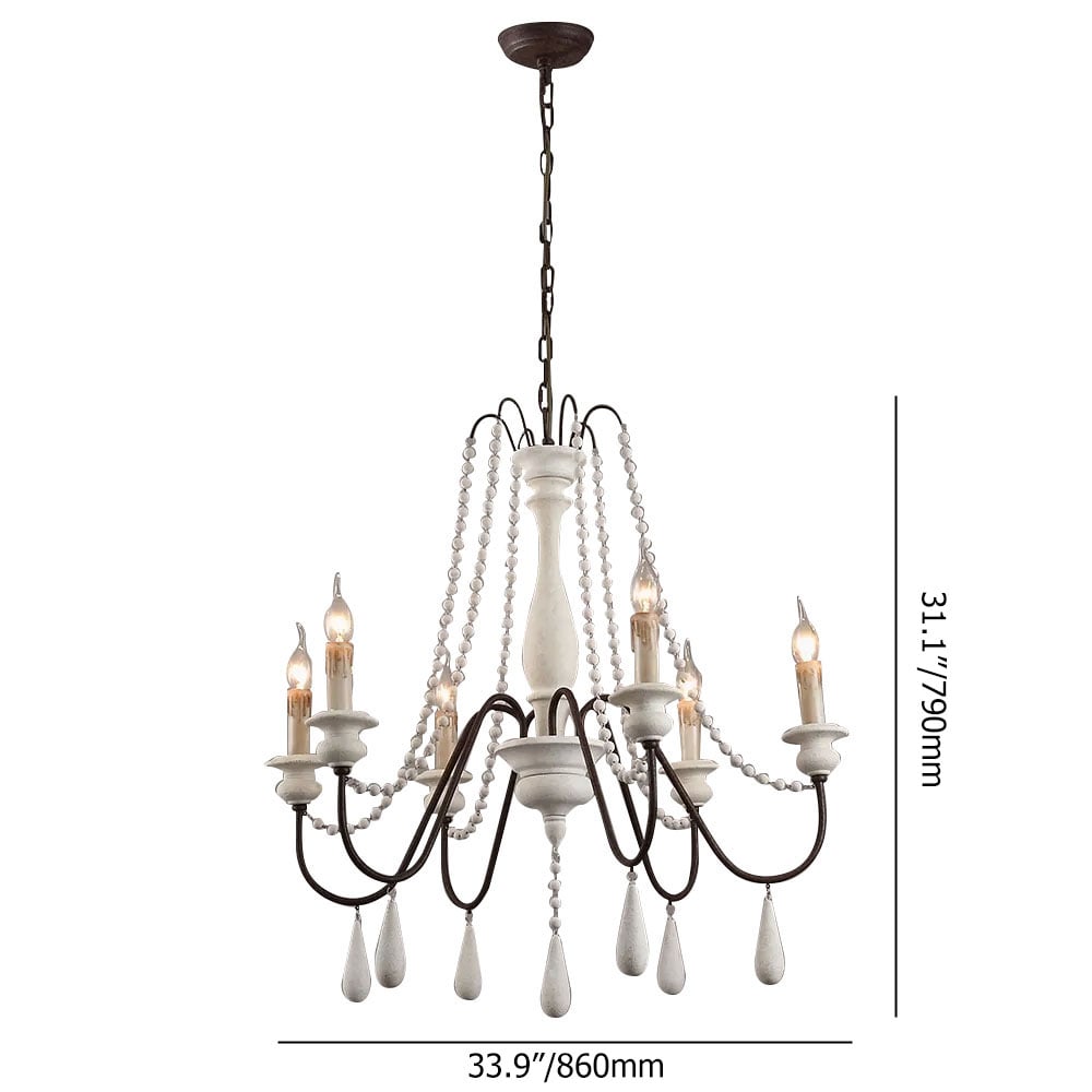 HMR - French Country Candle-Style Wooden Chandelier in 8-Light