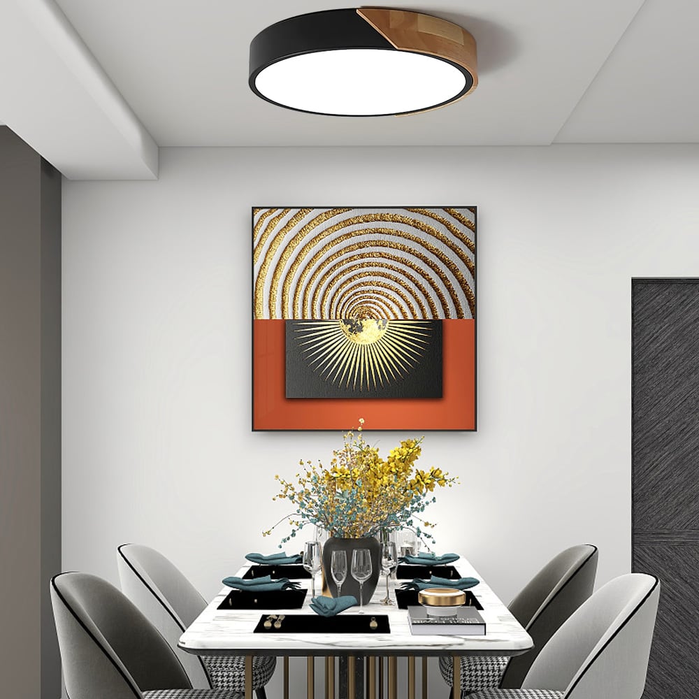 HMR Modern 20" Drum Flush Mount Ceiling Light - Black Dimmable & Remote Control