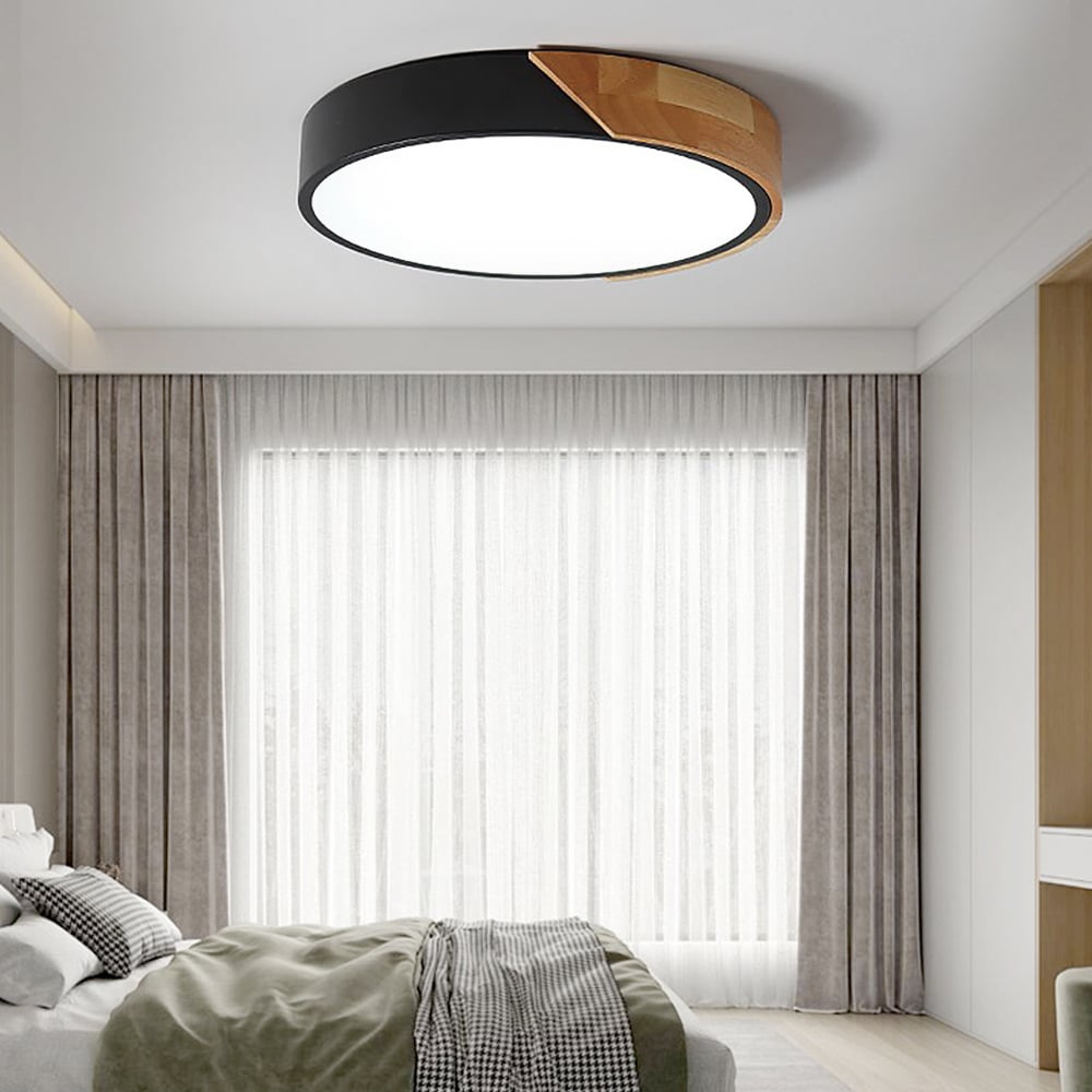 HMR Modern 20" Drum Flush Mount Ceiling Light - Black Dimmable & Remote Control