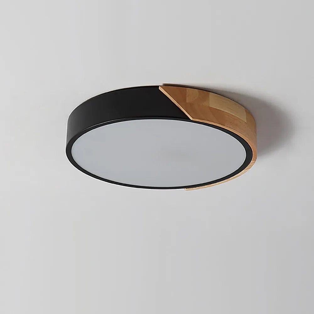 HMR Modern 20" Drum Flush Mount Ceiling Light - Black Dimmable & Remote Control