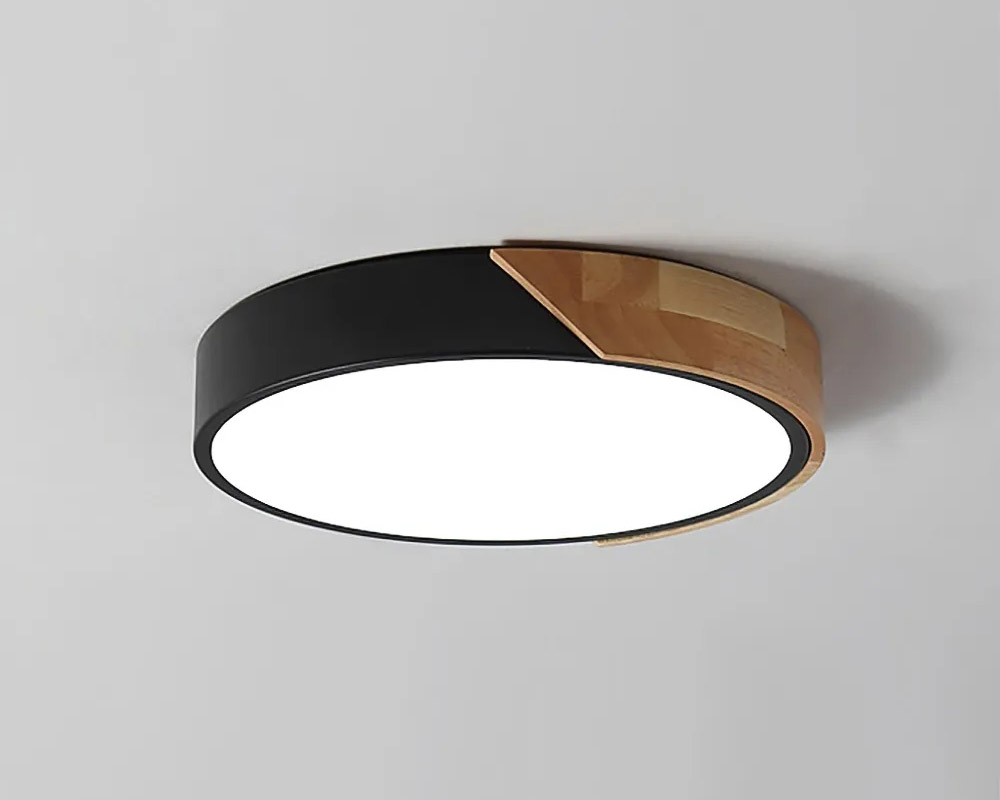 HMR Modern 12" Drum Flush Mount Ceiling Light - Black Dimmable & Remote Control