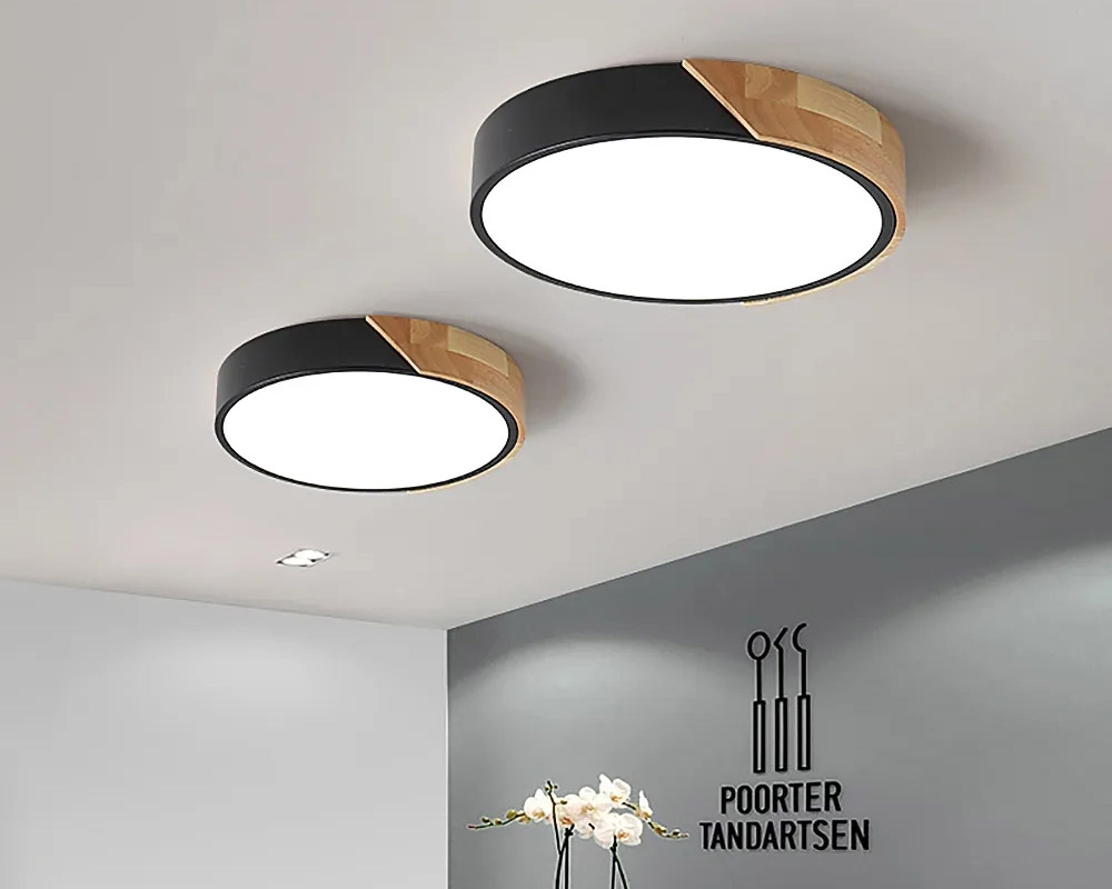 HMR Modern 24" Drum Flush Mount Ceiling Light - Black Dimmable & Remote Control
