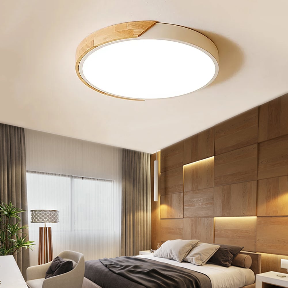 HMR Modern 20" Drum Flush Mount Ceiling Light - White Dimmable & Remote Control
