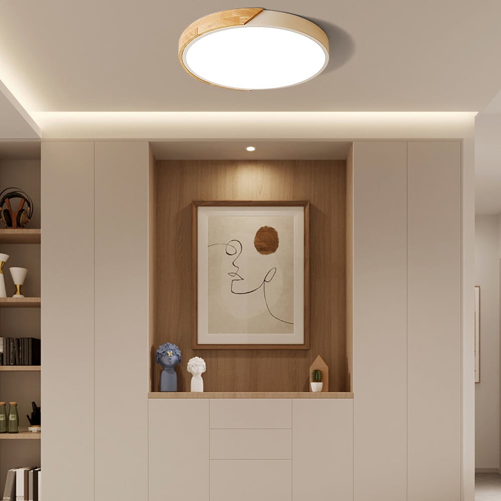 HMR Modern 16" Drum Flush Mount Ceiling Light - White Dimmable & Remote Control