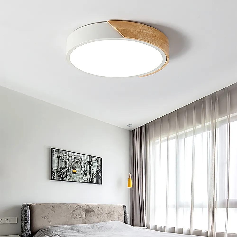 HMR Modern 16" Drum Flush Mount Ceiling Light - White Dimmable & Remote Control