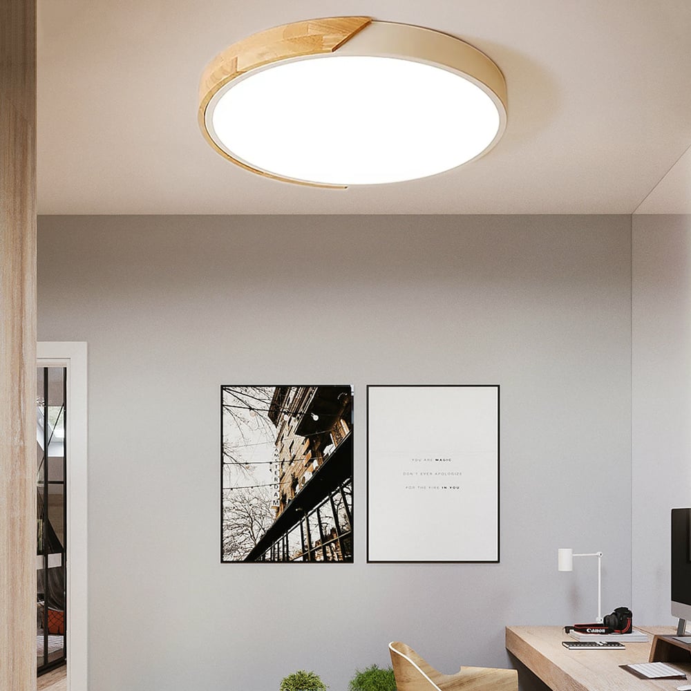 HMR Modern 16" Drum Flush Mount Ceiling Light - White Dimmable & Remote Control