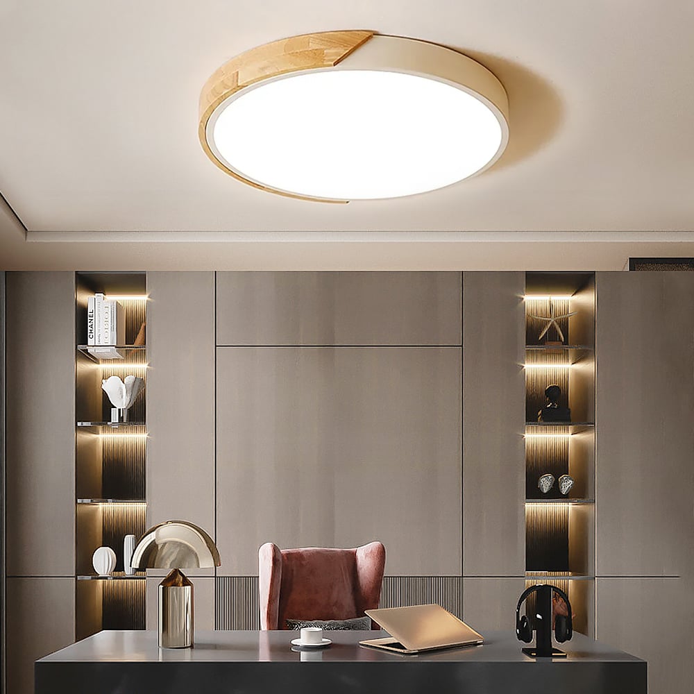 HMR Modern 16" Drum Flush Mount Ceiling Light - White Dimmable & Remote Control