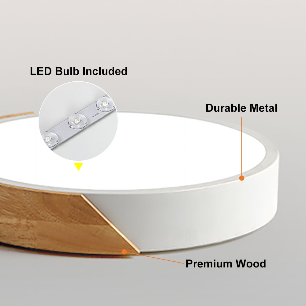 HMR Modern 16" Drum Flush Mount Ceiling Light - White Dimmable & Remote Control