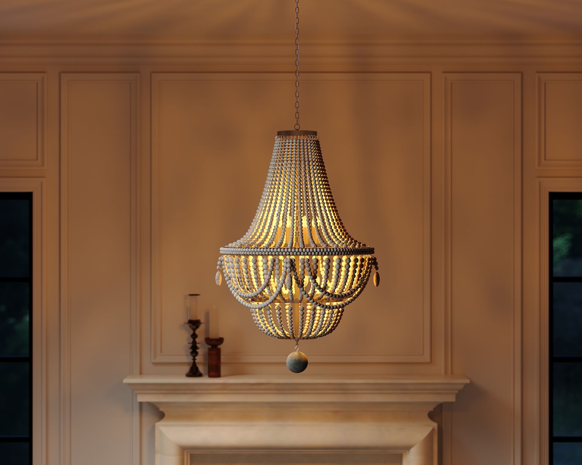 HMR - Kesarre Retro Wood Beaded Ceiling Chandelier in Gray and Blue