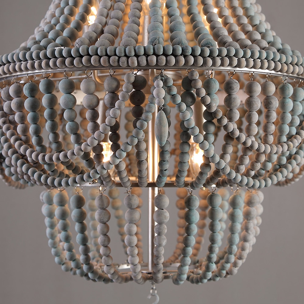 HMR - Kesarre Retro Wood Beaded Ceiling Chandelier in Gray and Blue