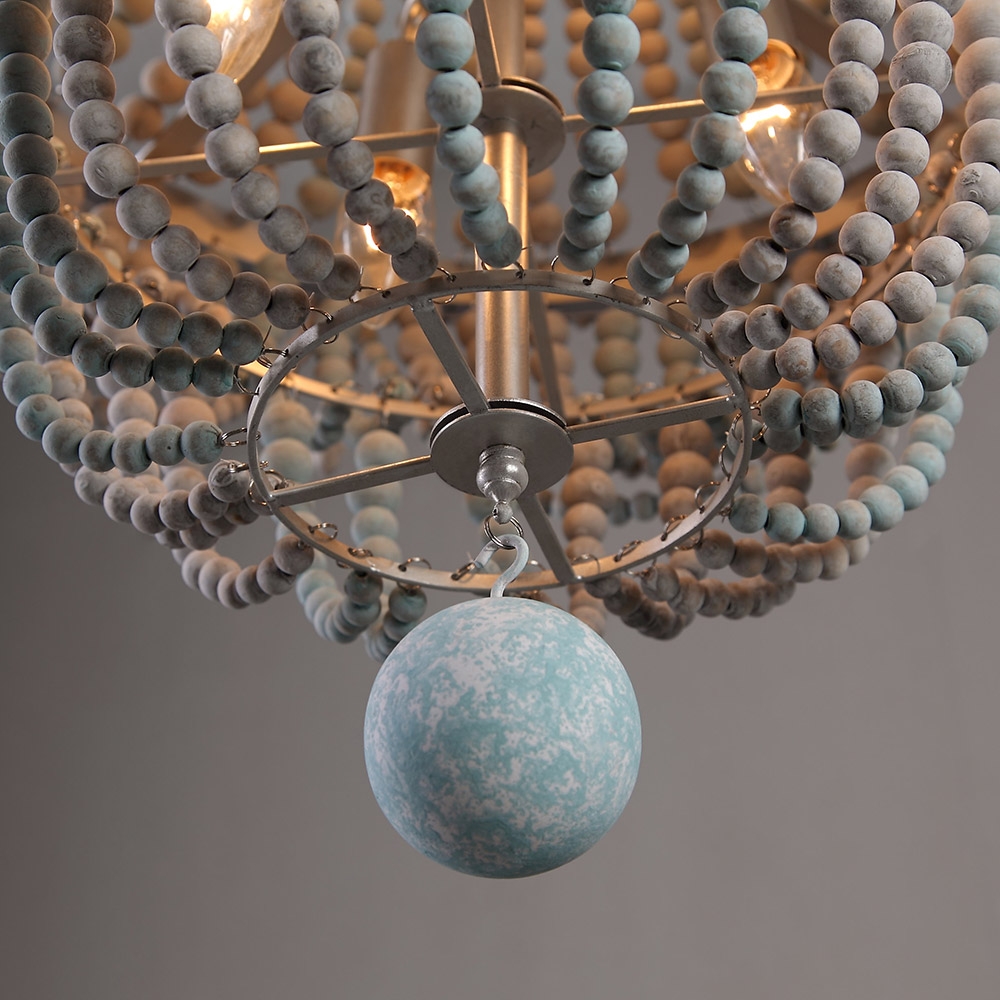 HMR - Kesarre Retro Wood Beaded Ceiling Chandelier in Gray and Blue