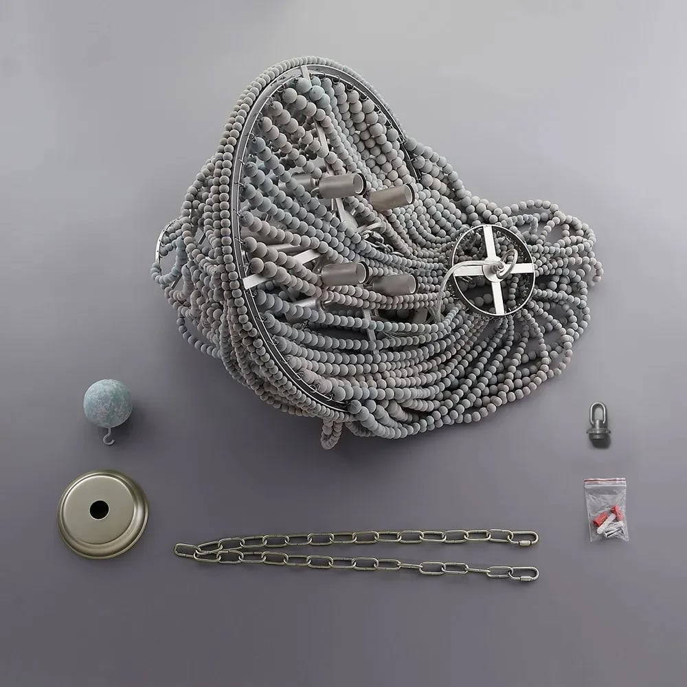 HMR - Kesarre Retro Wood Beaded Ceiling Chandelier in Gray and Blue