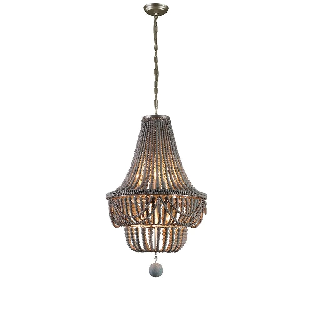 HMR - Kesarre Retro Wood Beaded Ceiling Chandelier in Gray and Blue