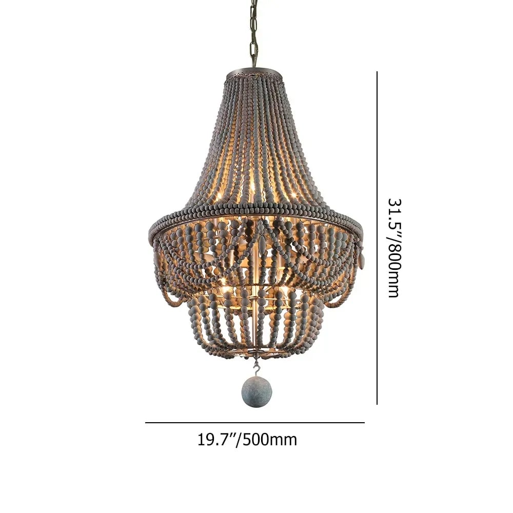 HMR - Kesarre Retro Wood Beaded Ceiling Chandelier in Gray and Blue