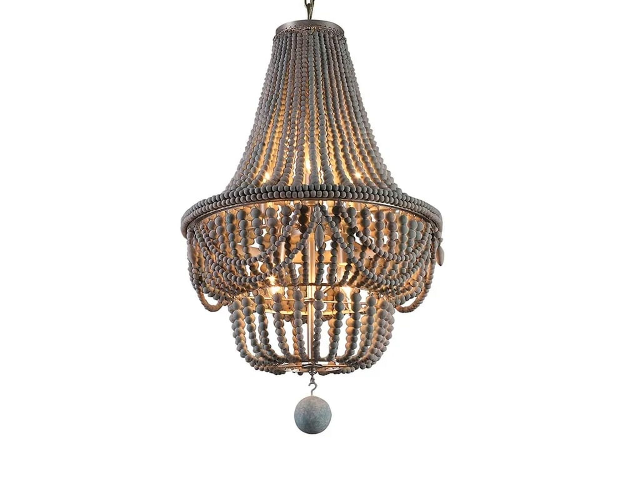 HMR - Kesarre Retro Wood Beaded Ceiling Chandelier in Gray and Blue