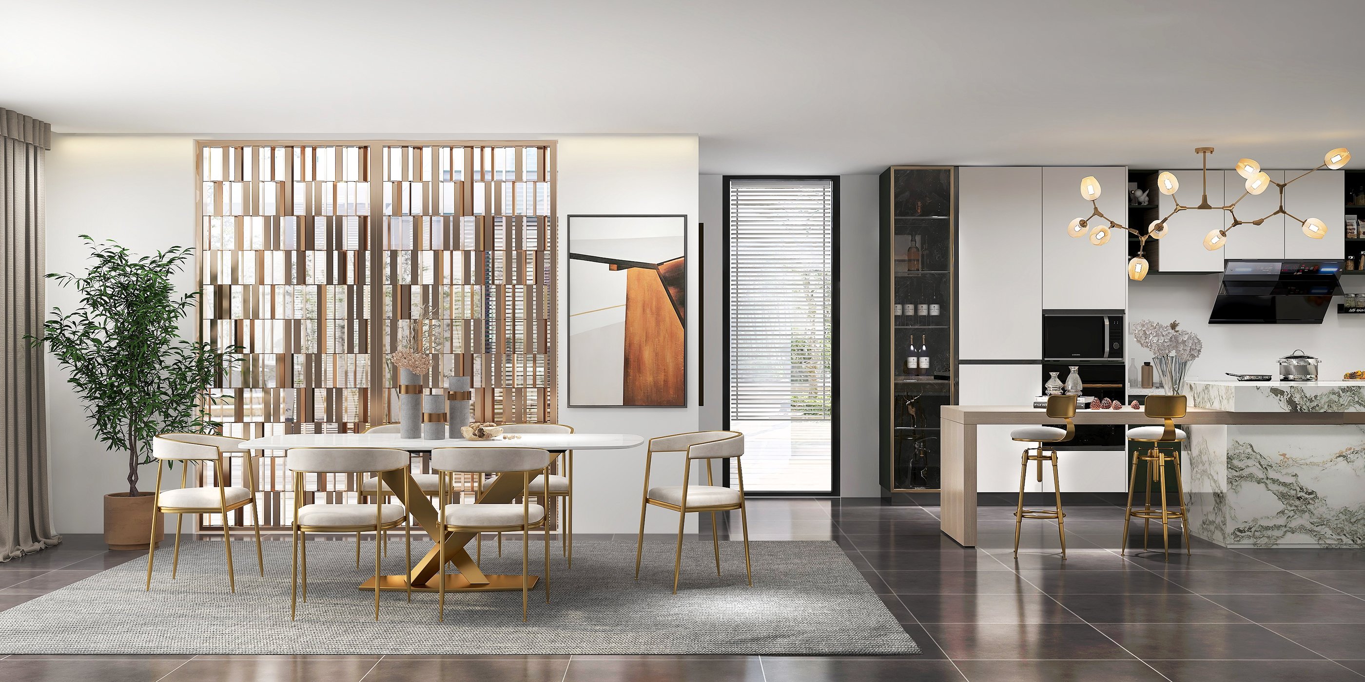 HMR - Modern Kitchen Island 11-Light Metal Pendant Light in Gold