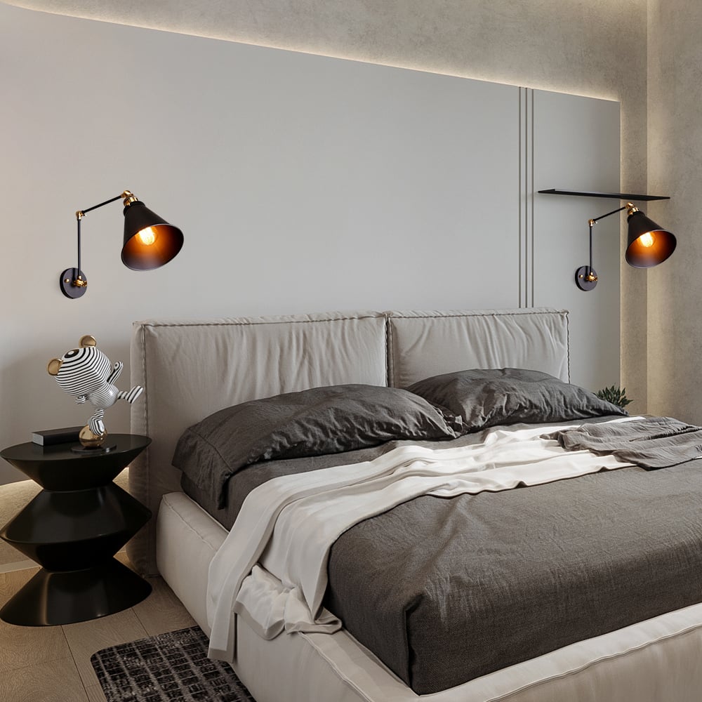 HMR - Double Swing Arm 1-Light Wall Sconce in Black, Brass