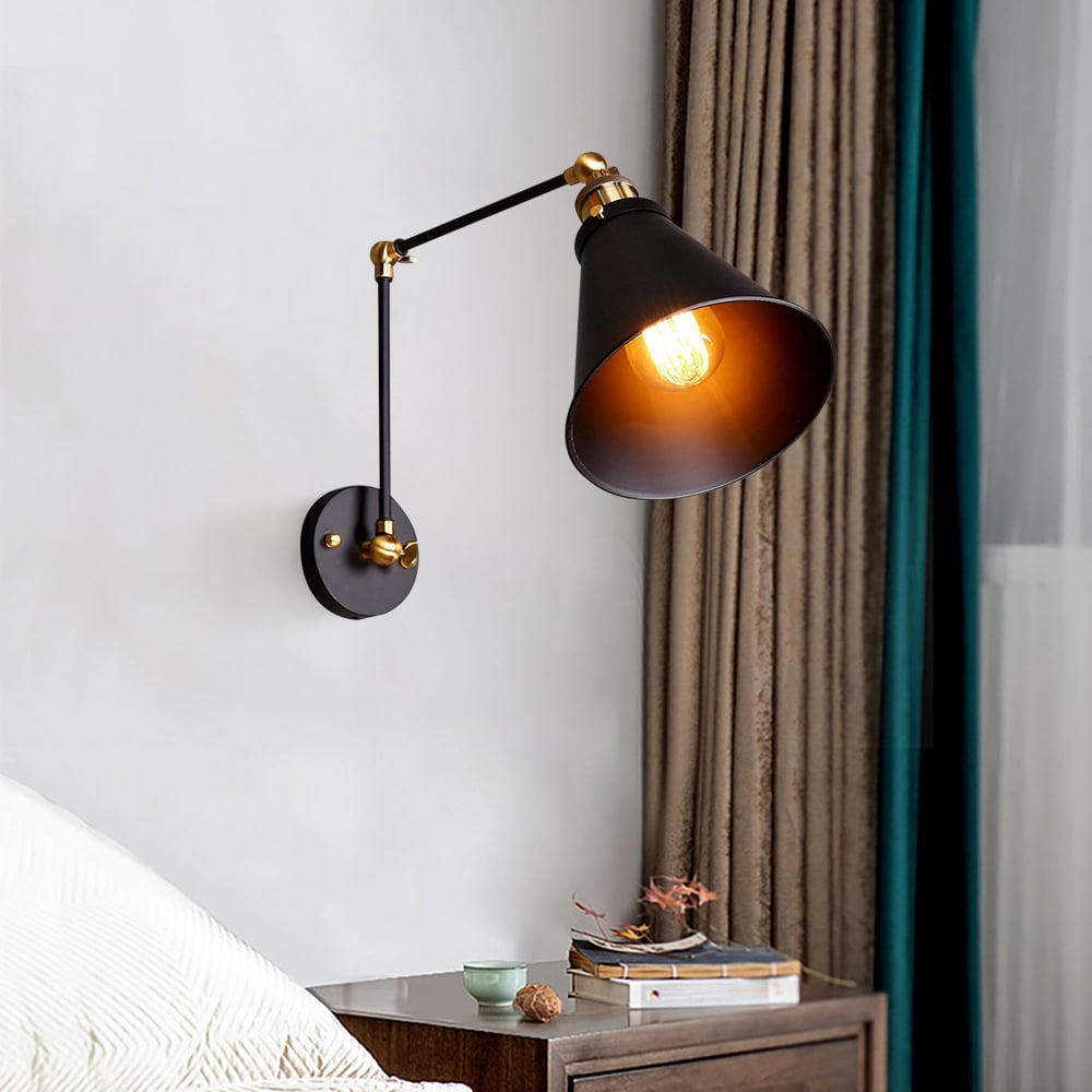 HMR - Double Swing Arm 1-Light Wall Sconce in Black, Brass