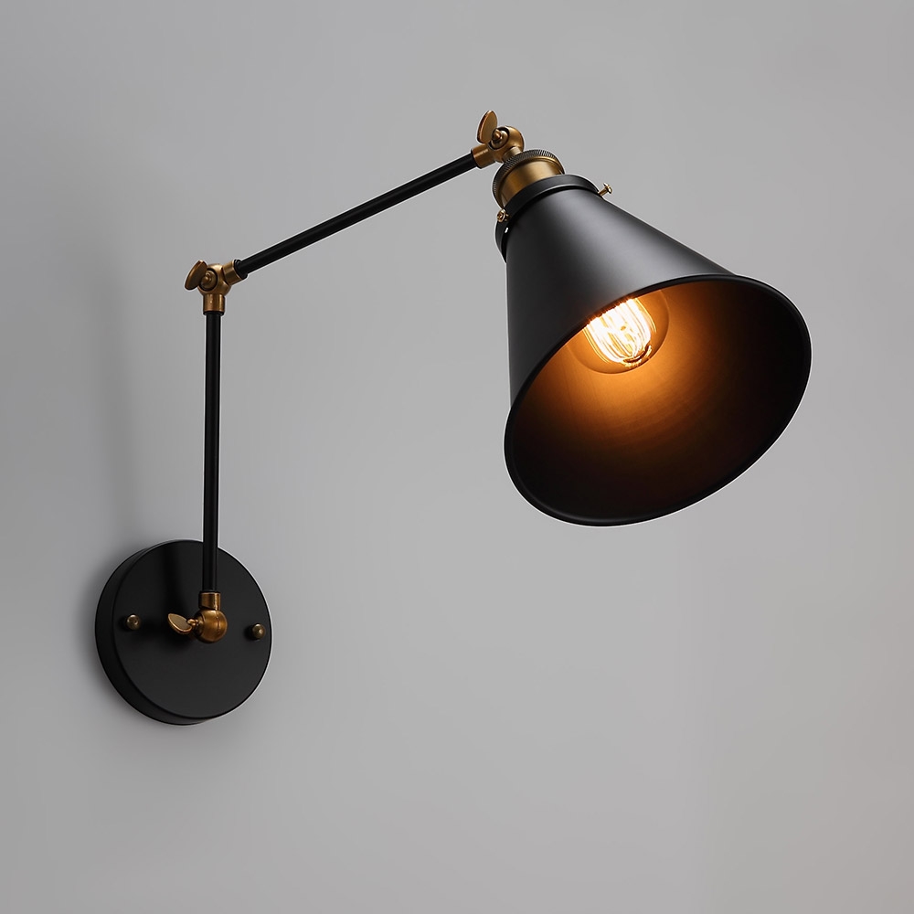 HMR - Double Swing Arm 1-Light Wall Sconce in Black, Brass