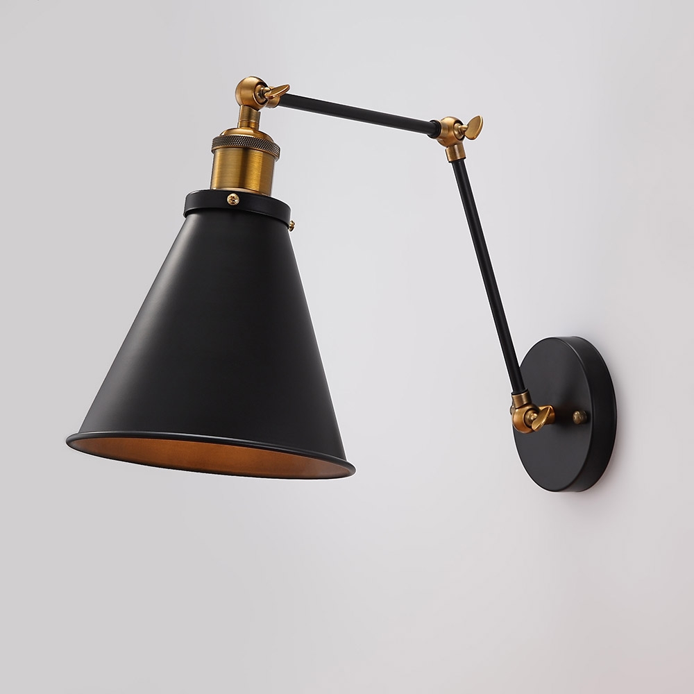 HMR - Double Swing Arm 1-Light Wall Sconce in Black, Brass