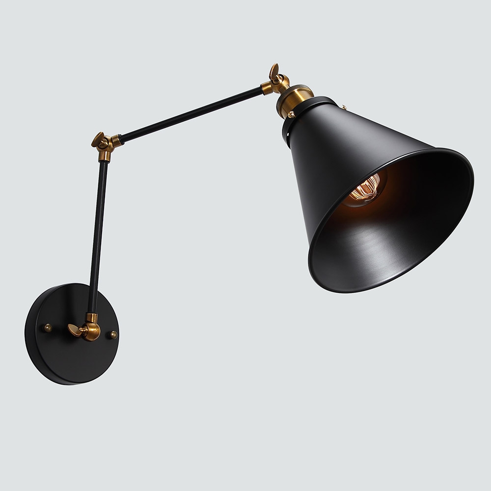 HMR - Double Swing Arm 1-Light Wall Sconce in Black, Brass