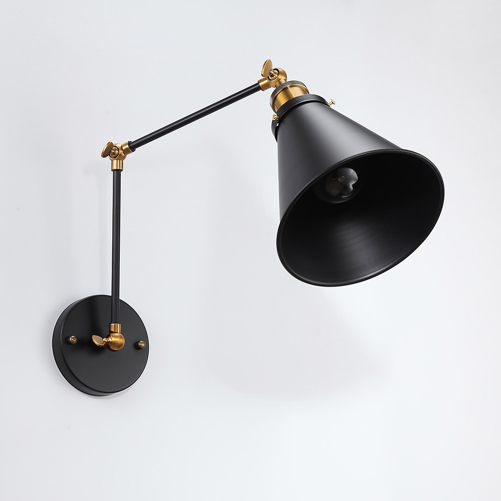 HMR - Double Swing Arm 1-Light Wall Sconce in Black, Brass