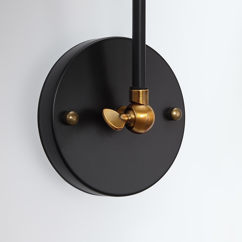 HMR - Double Swing Arm 1-Light Wall Sconce in Black, Brass