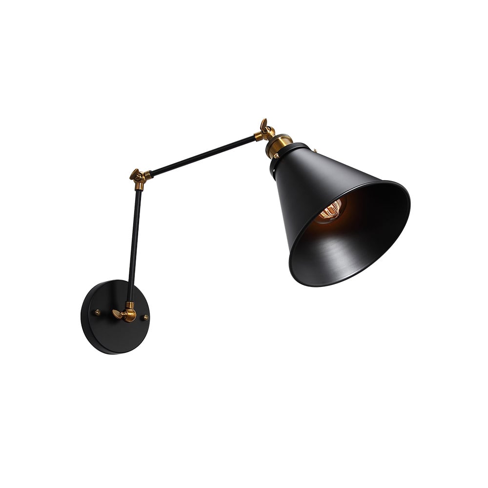 HMR - Double Swing Arm 1-Light Wall Sconce in Black, Brass