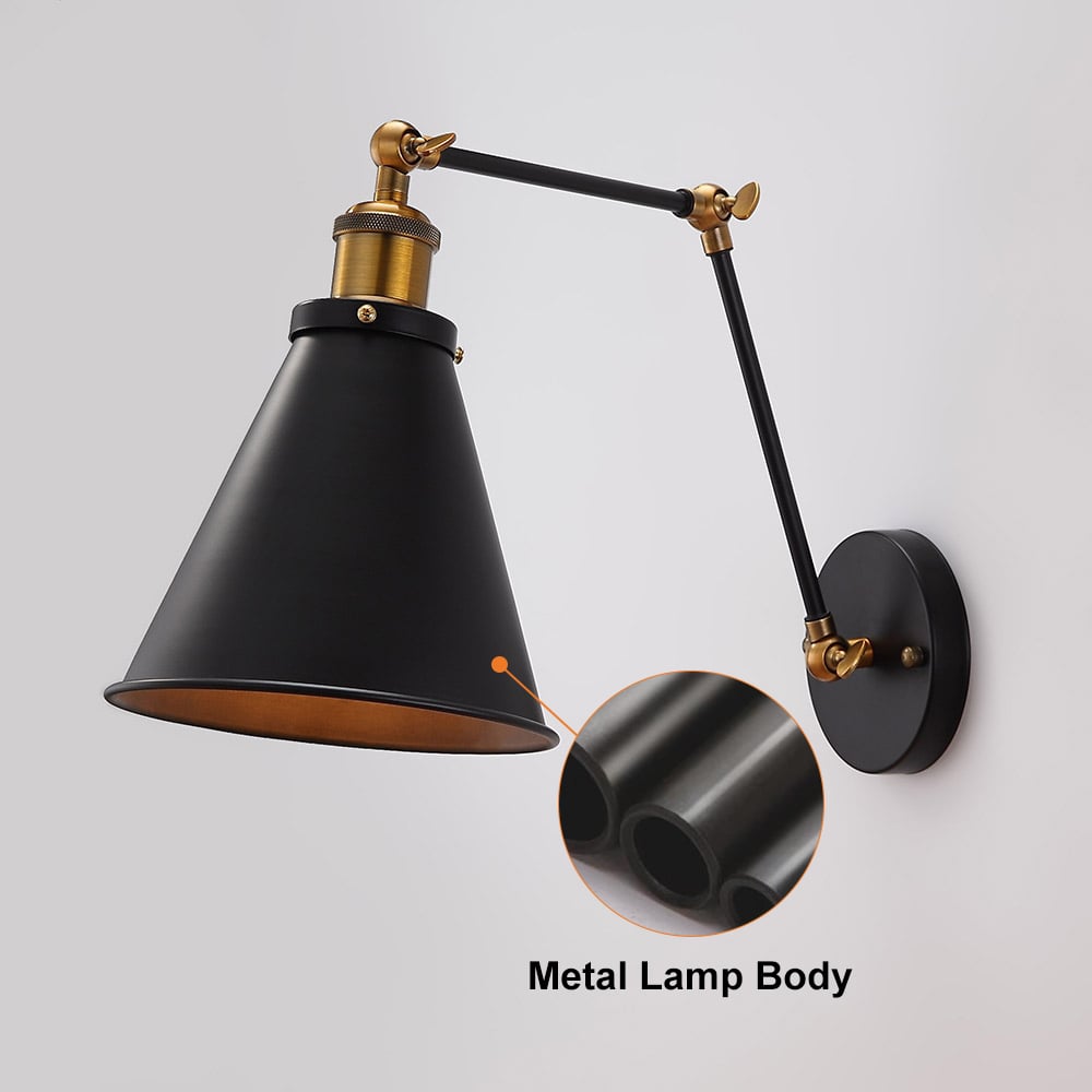 HMR - Double Swing Arm 1-Light Wall Sconce in Black, Brass