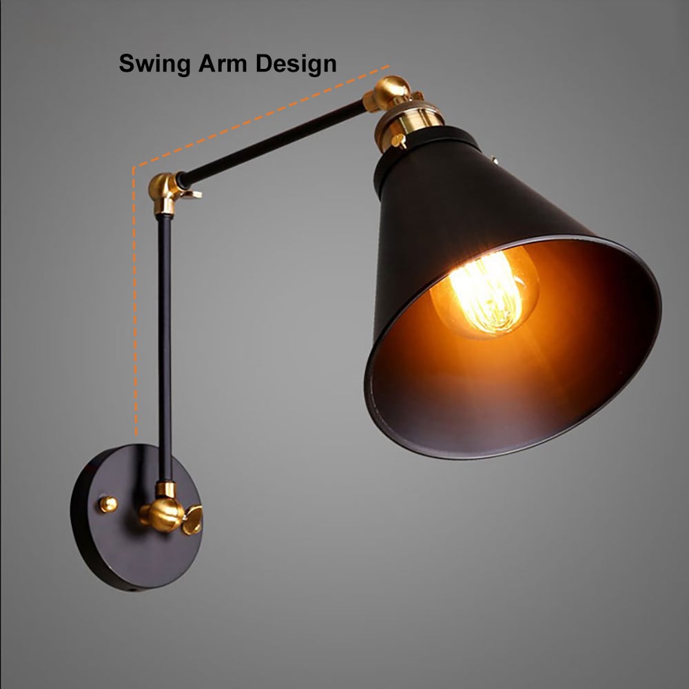 HMR - Double Swing Arm 1-Light Wall Sconce in Black, Brass