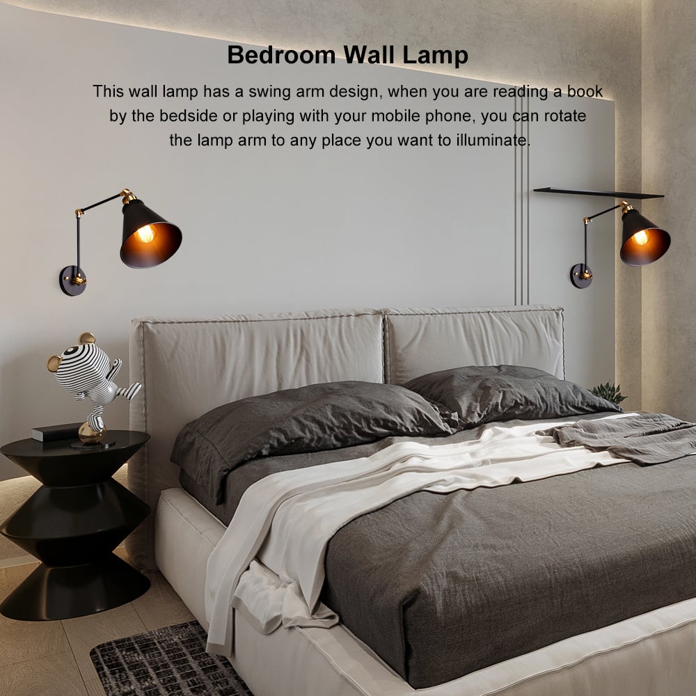 HMR - Double Swing Arm 1-Light Wall Sconce in Black, Brass