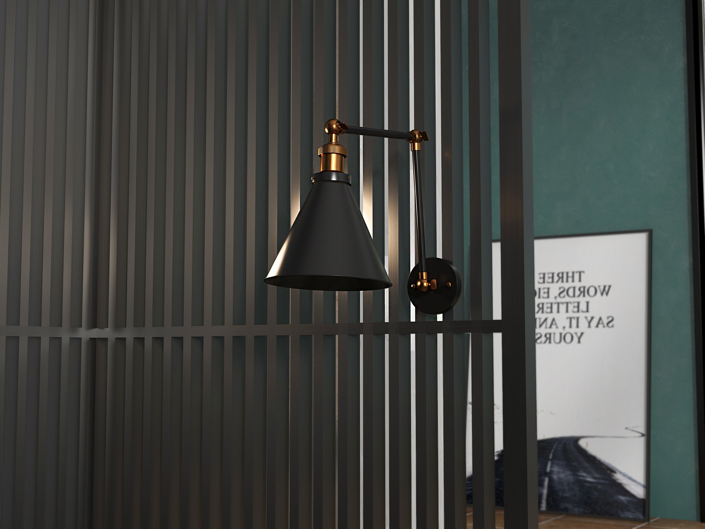 HMR - Double Swing Arm 1-Light Wall Sconce in Black, Brass