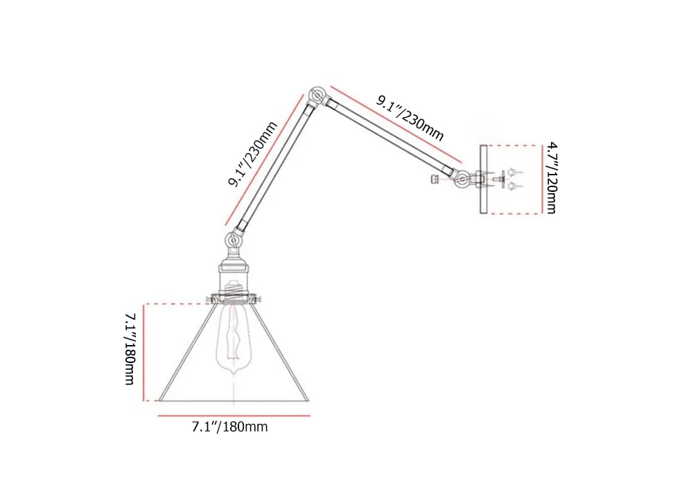 HMR - Double Swing Arm 1-Light Wall Sconce in Black, Brass