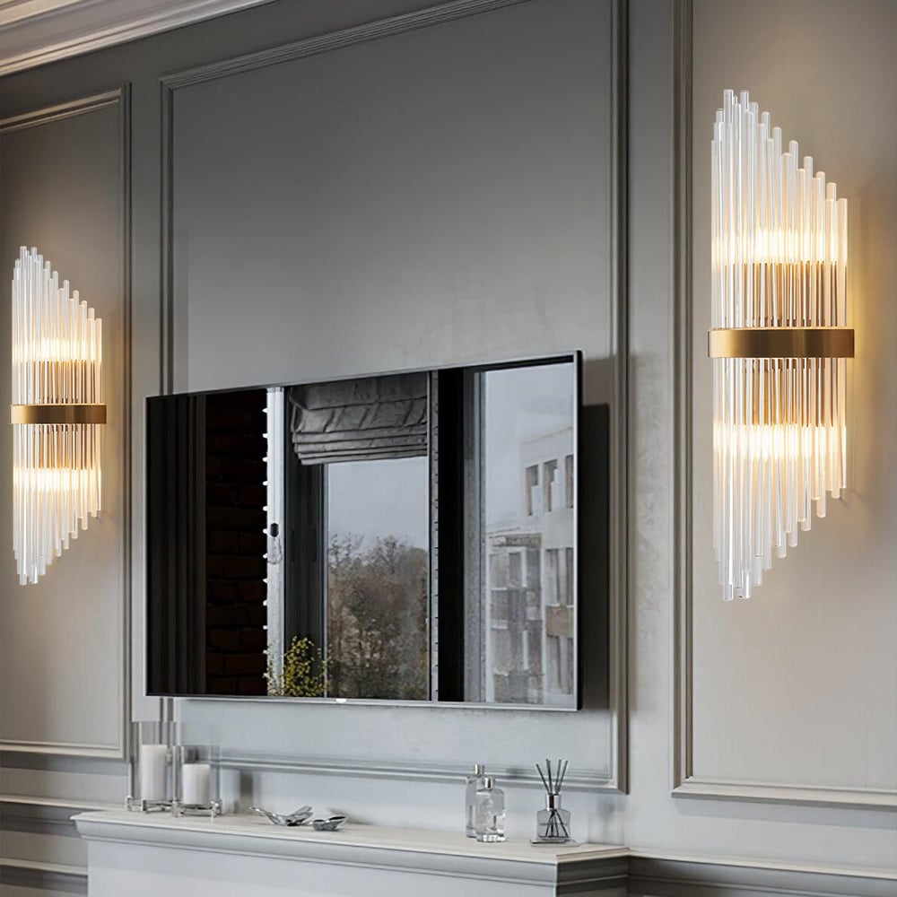 HMR - Striaged 2-Light Wall Sconce Vanity Wall Light in Gold, Glass, Metal