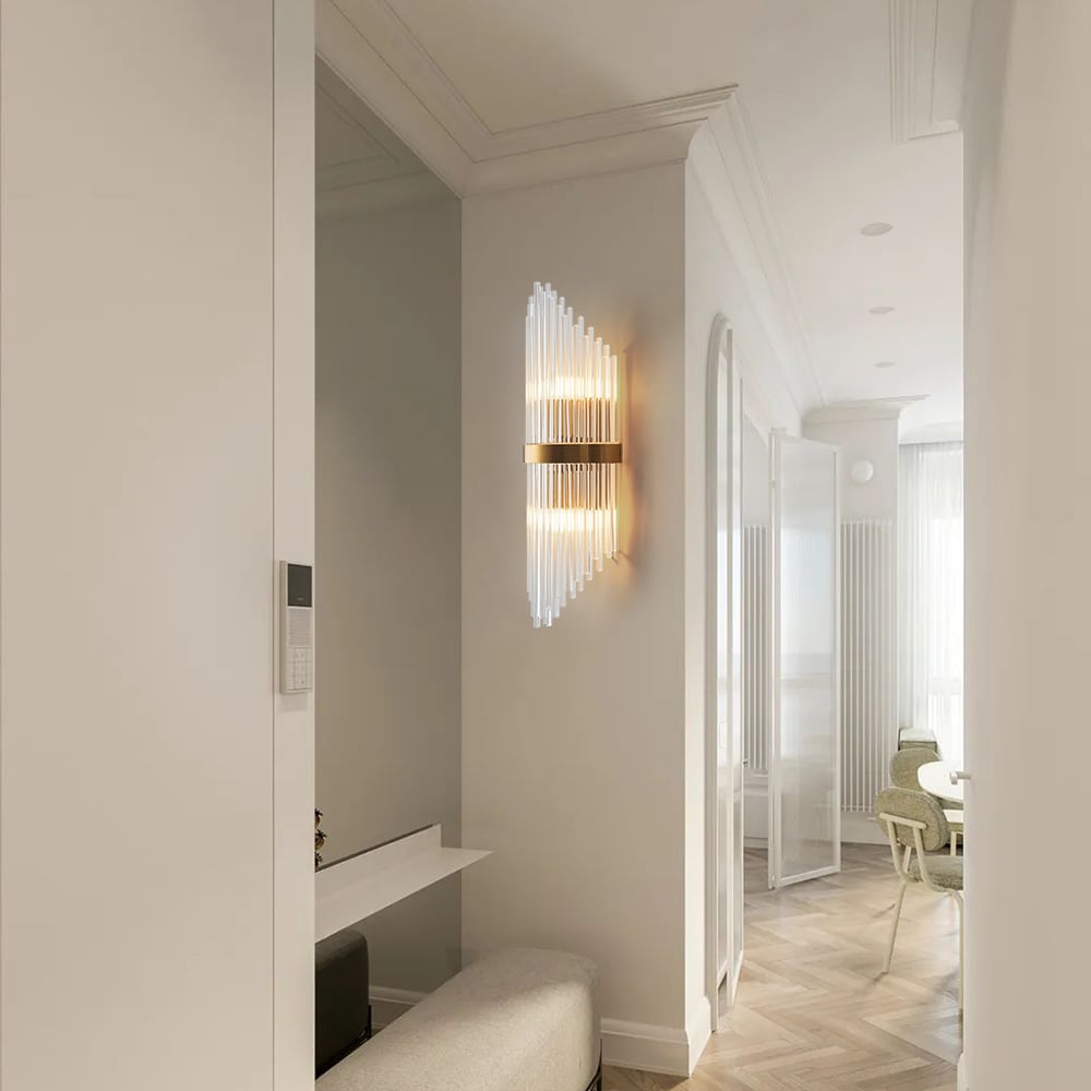 HMR - Striaged 2-Light Wall Sconce Vanity Wall Light in Gold, Glass, Metal