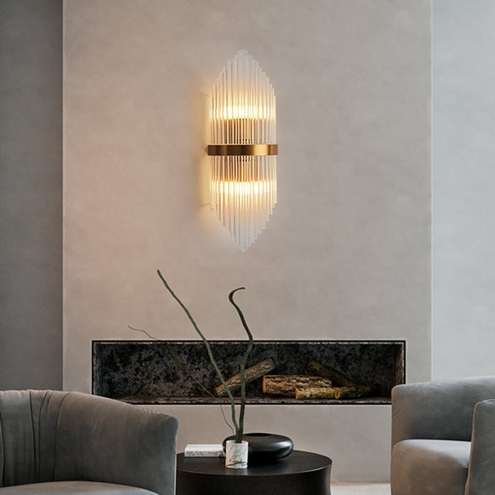 HMR - Striaged 2-Light Wall Sconce Vanity Wall Light in Gold, Glass, Metal