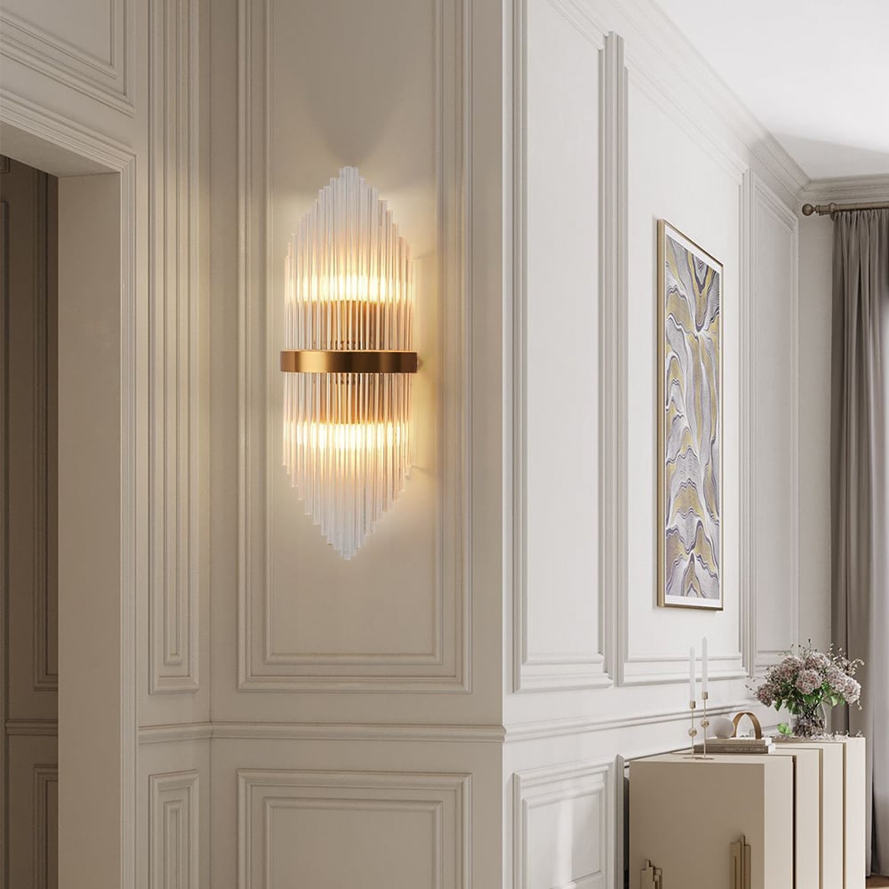 HMR - Striaged 2-Light Wall Sconce Vanity Wall Light in Gold, Glass, Metal