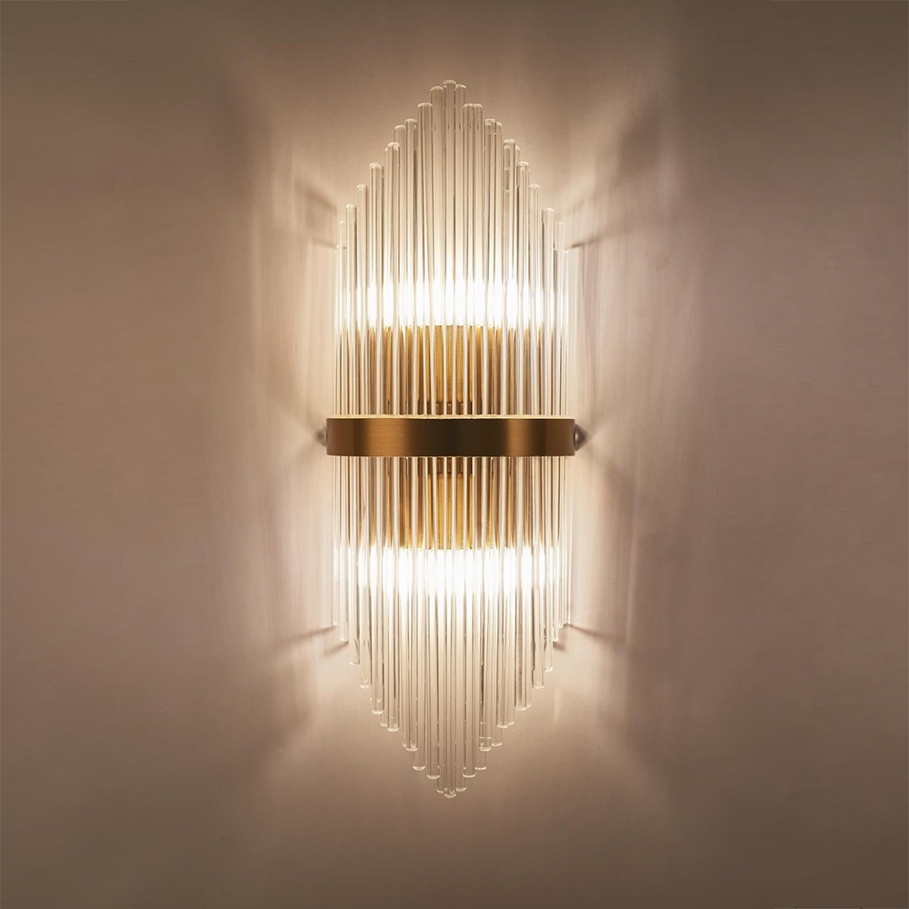 HMR - Striaged 2-Light Wall Sconce Vanity Wall Light in Gold, Glass, Metal