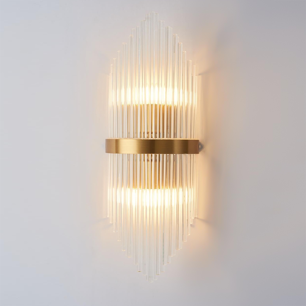 HMR - Striaged 2-Light Wall Sconce Vanity Wall Light in Gold, Glass, Metal