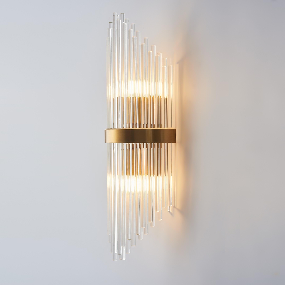 HMR - Striaged 2-Light Wall Sconce Vanity Wall Light in Gold, Glass, Metal