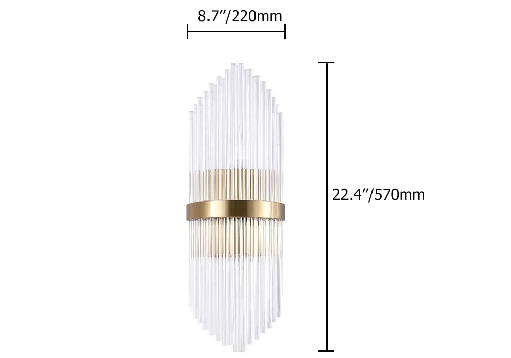 HMR - Striaged 2-Light Wall Sconce Vanity Wall Light in Gold, Glass, Metal