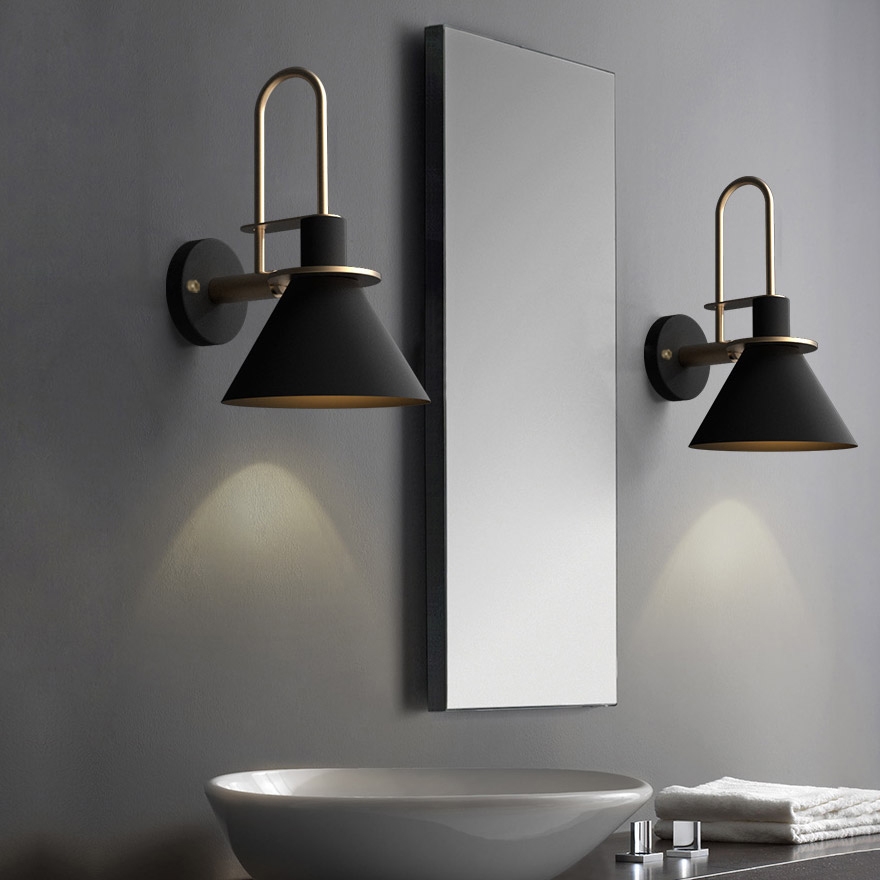 HMR - 1-Light Cone Indoor Wall Sconce with Tapered Shade in Black, Metal