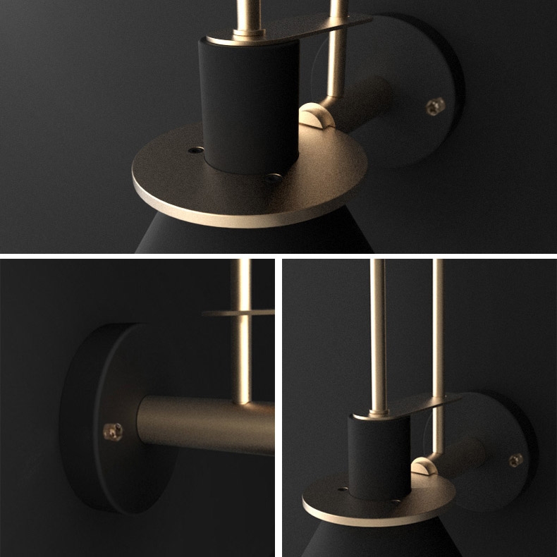 HMR - 1-Light Cone Indoor Wall Sconce with Tapered Shade in Black, Metal