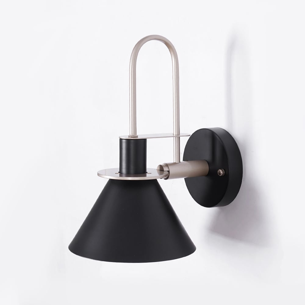HMR - 1-Light Cone Indoor Wall Sconce with Tapered Shade in Black, Metal