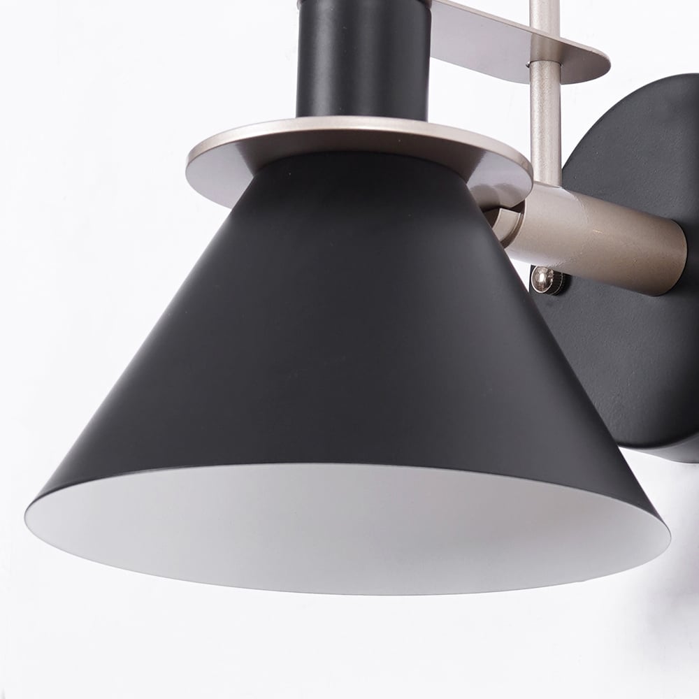 HMR - 1-Light Cone Indoor Wall Sconce with Tapered Shade in Black, Metal