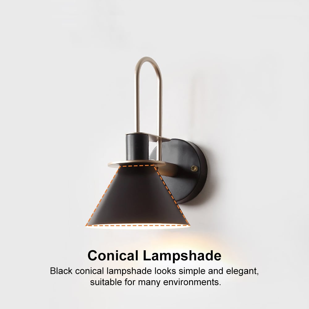 HMR - 1-Light Cone Indoor Wall Sconce with Tapered Shade in Black, Metal